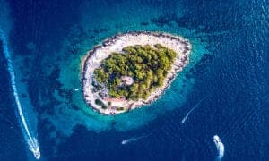 Drone photo of small island in adriatic sea